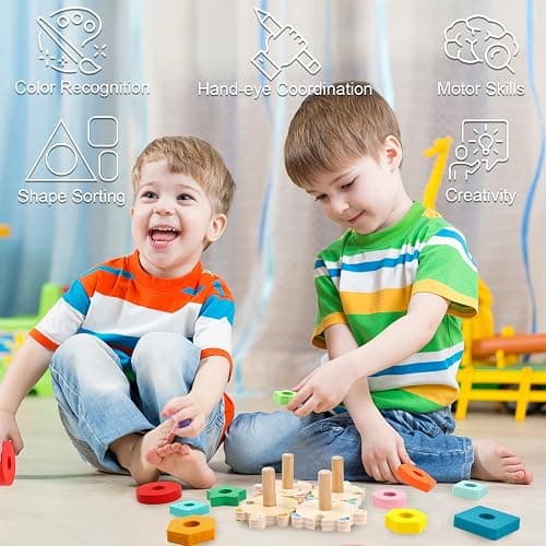 WOOD CITY Stacking Toys for Toddlers 1-3, Montessori Shape Sorter Baby Toys 12-18 Months, Wooden Block Educational Puzzle Toys for Boys Girls 1 2 3 4 Year Old Preschool Learning Gifts thumbnail 2