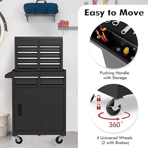 Goplus Tool Chest, 5 Drawers Rolling Tool Cabinet with Detachable Top Toolbox, Universal Lockable Wheels, Lock Bar, Protective Liner & Tool Rack, Metal Tool Storage Cart, Tool Box for Garage Workshop thumbnail 5
