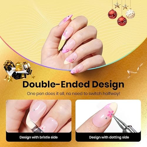 Beetles Nail Art Brushes 8pcs – Crystal Nail Art Tools 5pcs Double-headed Nails Dotting Tool, 3pcs Striping Liner Brushes for Nails with Pearls Bowknot Stickers, DIY Home Salon Manicure Design Tools thumbnail 6