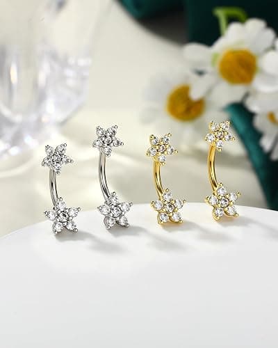 COCHARM Minimalist Flower Rook Piercing Jewelry, 16G 5A CZ Eyebrow Piercing, Stainless Steel Rook Lobe Earrings 6/8MM thumbnail 5
