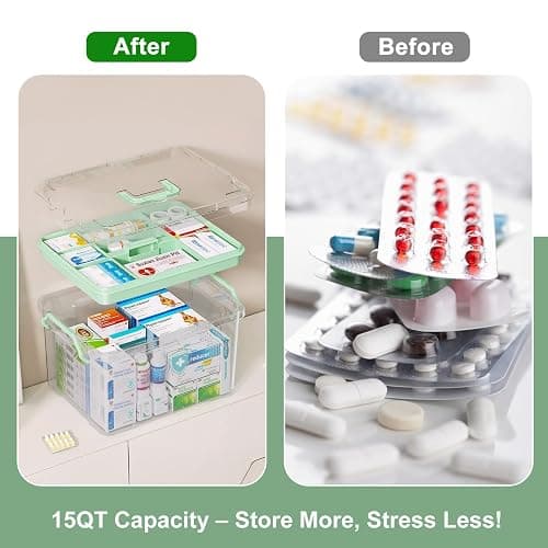 ANYPROLUS 15QT Clear Medicine Organizer Box with Handle, Plastic Medicine Container with Tray First Aid Box Empty, Thickened Medicine Storage Organizer Multipurpose Medication Organizer Storage thumbnail 5