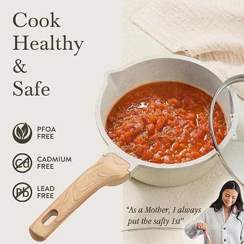 CAROTE 1.5Qt & 3.0Qt Sauce Pan Sets with Lid Cooking Pots Nonstick Saucepans Cookware Set with Pour Spout Small Kitchen Pot, Induction Comptable, Easy to Clean, PFOA FREE (White Granite) thumbnail 7