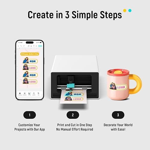 Liene PixCut S1 Color Sticker Printer & Cutting Machine - All-in-One Sticker Maker for DIY Crafts, Custom Labels & Gifts. Thermal Dye-Sublimation Photo Printer, 300 DPI, Precise AI Auto-Cutting thumbnail 3