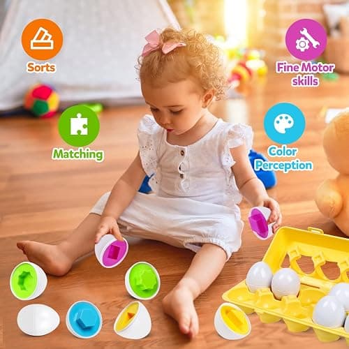 NAODONGLI Montessori Geometric Eggs,12 pcs Set Color & Shape Egg Puzzle Toys Matching Eggs for Toddlers 1-3,Preschool Educational Sorting Game Fine Motor Toy Gifts for Kids Boys Girls thumbnail 7