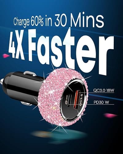 Bling USB C Car Charger, 48W PD QC Dual Port Fast Adapter with 3.2FT USB Type-C Charging Cable Compatible with iPhone 17 16 15 Pro Max iPad Samsung Galaxy Android(Pink) thumbnail 3