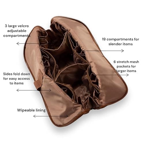 THE VERTI-Vertical Waterproof Makeup & Toiletry Bag | 23-Pocket Organizer with Upright, Fold-Down Design for Skincare, Toiletries & Essentials (Mahogany) thumbnail 4