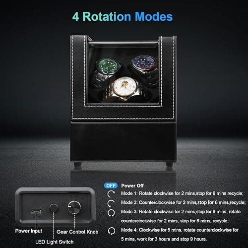 Anyasun Watch Winder for Automatic Watches,3 Watch Winder Box with LED Display, Ultra Quiet Japanese Motor,4 Rotation Modes,Watch Shark for Men & Women,USB-C Power thumbnail 6