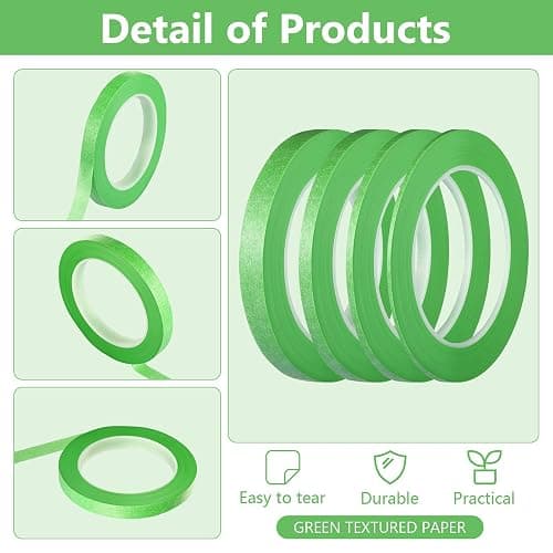 Epakh 4 Rolls Pinstripe Tape, Masking Tape in 1/16, 1/8, 1/4 and 1/2 Inch Wide, for Painters Automotive DIY Car Auto Paint Art(Green,52 yd) thumbnail 3