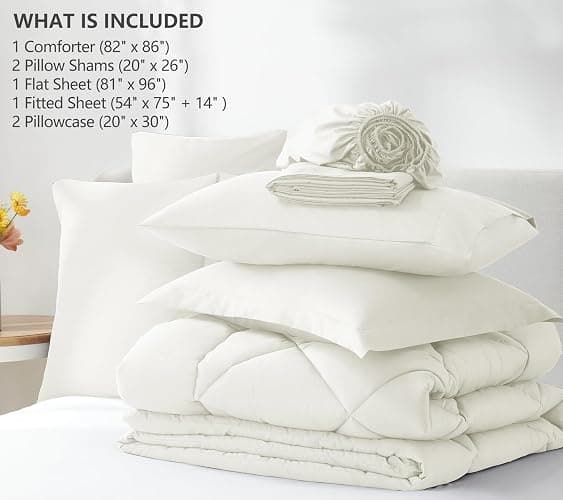 CozyLux Full Size Comforter Sets Ivory - 7 Pieces Bed in a Bag Full, Luxury Soft Bed Set for All Seasons, Bedding Set with Down Alternative Comforter, Sheets, Pillowcases & Shams thumbnail 6