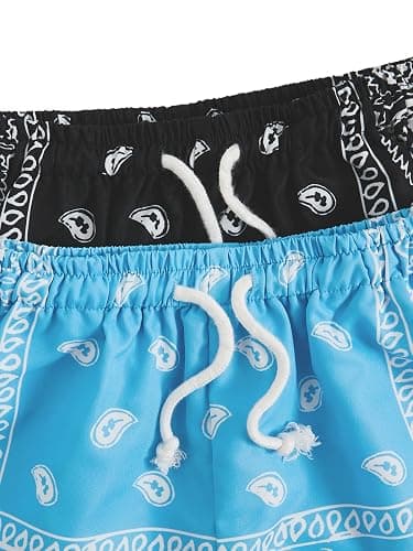 Floerns Boy's 2 Pcs Bandana Shorts Boho Paisley Graphic Print Drawstring Waist Summer Beach Drip Shorts with Pockets thumbnail 4