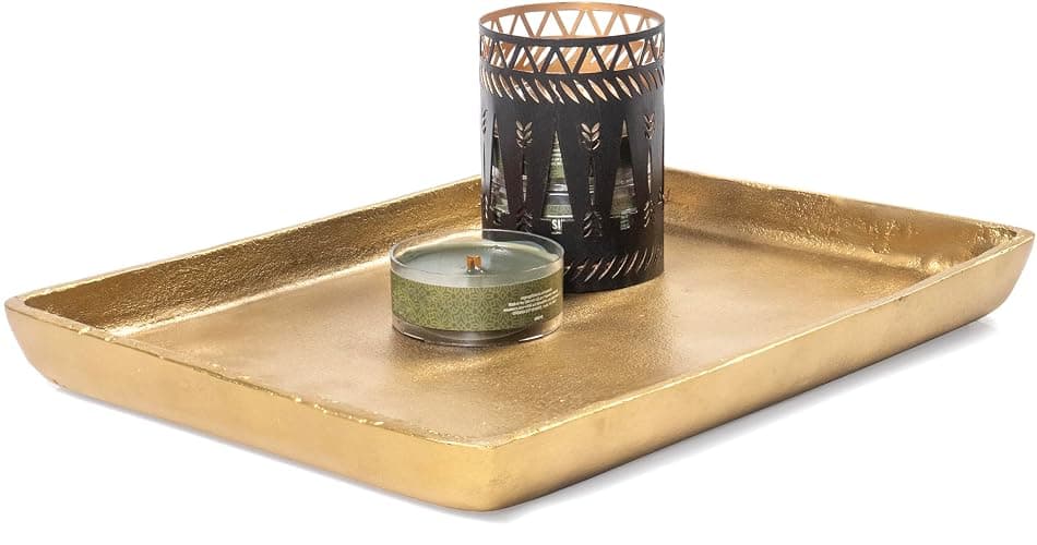 Red Co. 12” x 9” Large Decorative Rectangular Textured Metal Centerpiece Serving Tray, Antique Gold thumbnail 6