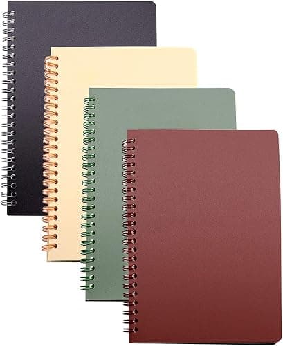 Yansanido Aesthetic Spiral Notebook, 4 Pcs A5 Thick Plastic Hardcover 8mm Ruled 4 Color 80 Sheets -160 Pages Journals for Study and Notes (Ruled-4pcs Wine Red,Black,Dark Green,Beige, A5) - Image 1