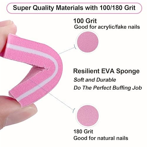 Nail Buffers (60 Pack), Buffer Block Nail File for Acrylic Nails and Natural Nails, 100/180 Grit Small Nail Buffer Block Bulk Buffing Blocks for Nail Buff Professional Manicure File Blocks Set Pink thumbnail 5