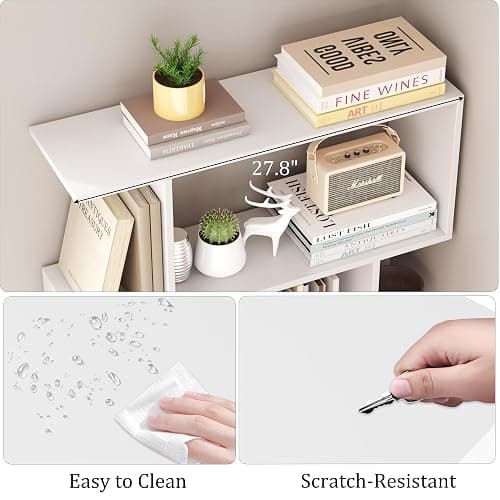 Yusong Bookshelf 5-Tier, Geometric Bookcase S Shaped Book Shelves for Bedroom, Modern Wood Decorative Display Shelf Book Case for Home Office, White thumbnail 7
