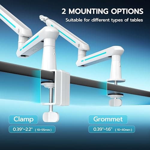 ARES WING Aluminum Low Profile Mic Arm with 4.4 lbs Load Capacity, Adjustable Microphone Boom Arm with 3/8” to 5/8” Screw Adapter, Desk Mount Mic Stand for Gaming Streaming Podcasting, White thumbnail 7