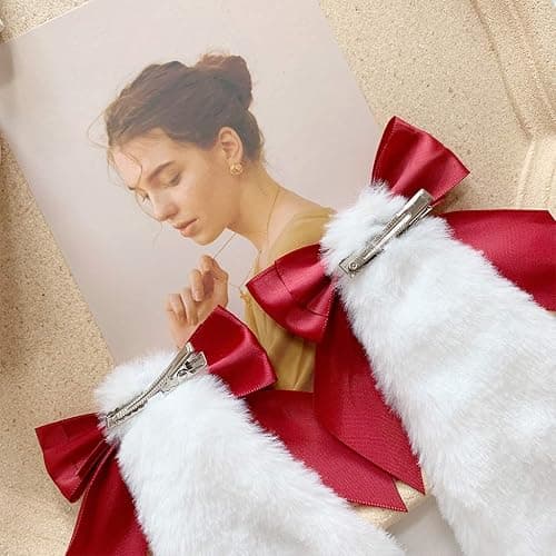Chenpaif Haarspangen, Kawaii Frauen Mädchen Haarspange Nette Kaninchen Hase Plüsch Lop Ohren Haarnadel Bonbon Farbe Band Bowknot Lolita Cosplay Haarschmuck Weiße Kaninchen Ohren Lotuswurzel Mehl Bogen thumbnail 8