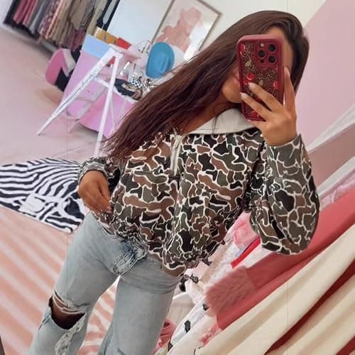MANGMAO Camo Hoodie Y2k Quarter Zip Pullover Sweater Women Oversized Cute Hoodie Colorful Patchwork Cow Print Hoodies thumbnail 4