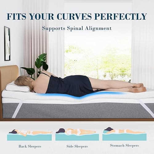 3 Inch Full Size Memory Foam Mattress Topper, Cooling Gel Bed Topper with Removable Cover, Soft & Pain Relief & Breathable, CertiPUR-US & Oeko-Tex Certified thumbnail 3