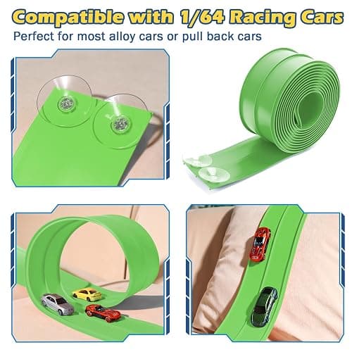 Upgrade Flexible Race Track Flex Tracks for Kids 3+, 15Ft Flexible Car Track Race Car Track Compatible with Diecast 1/64th Cars, Roll Up Race Ramp Toy with Strong Suction Cups thumbnail 3