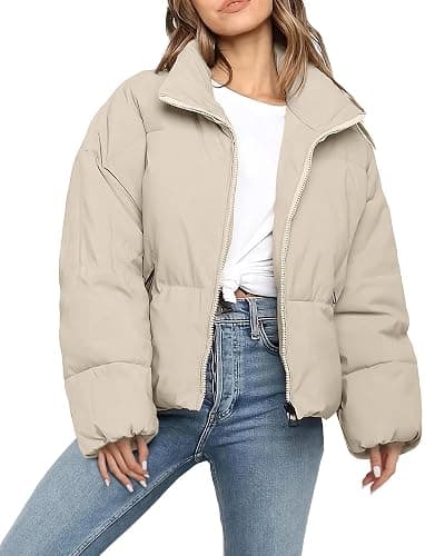WHN Women Puffer Jacket Coat Winter Quilted Outerwear 2025 Trendy Long Sleeve Puffy Warm Casual Outfit - Image 1