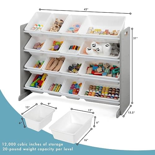 Humble Crew Supersized Toy Storage Organizer with 16 Removable Bins, Grey/White – Large Toy Storage for Toddlers Ideal for Kids' Rooms, Playrooms, and Nurseries - Modern Toy Bins for Kids thumbnail 3