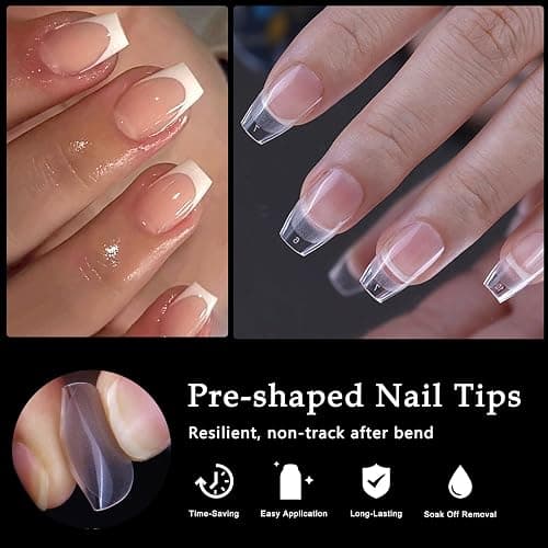 AddFavor 600pcs Short Coffin Nail Tips, Soft Gel Nail Tips x Short Ballerina Clear Fake Nails Full Cover Acrylic Nails Tips for Extension Nail Manicure Salon Home DIY thumbnail 4