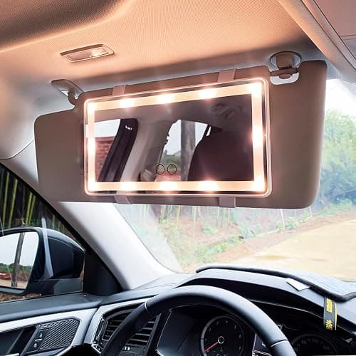 Feisate Car Vanity Mirror with Rechargeable Led Lights- 3 Light Modes & Dimmable Touch Screen- Sun Visor Vanity Mirror for Truck- Girly Passenger Side Car Accessories for Women & Girl Interior- White thumbnail 2