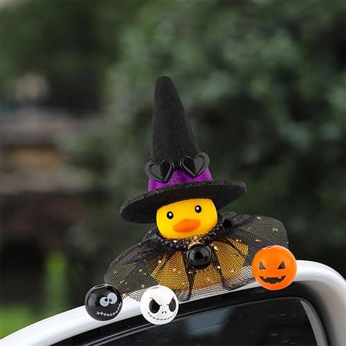wonuu Halloween Rubber Duck Witch Duck Car Decorations Halloween Accessories Witch Hat Pumpkin Skull and Cloak, Long Black Skirt thumbnail 7