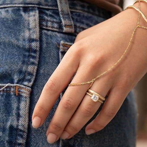 Mikovivi Stylish Chain Bracelet, Gold Stainless Steel Hand Ring Chain, Rhinestone Finger Ring, for Girls Women, 6.5in thumbnail 5