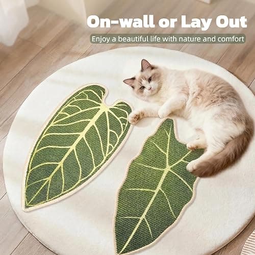 Premium Natural Sisal Botanical Leaf Cat Scratcher Mat, Extra Large Leaf-Shaped for Wall & Floor, Indoor Jungle Decor, Furniture Protector, Durable Cat Scratcher with Stylish Leaf Design (Velvet taro) thumbnail 7