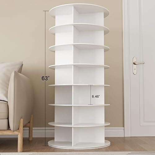 MAGIC UNION Rotating Shoe Rack Tower 7 Tier Organizer, Vertical Spinning Shoe Display Lazy Susan, Revolving 360 White Shoe Rack Storage Round Carousel, Rotate Shoes Closet Organization thumbnail 2