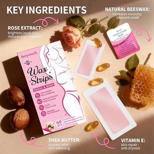hoyesch 60 PCS Wax Strips - 40 Facial & 20 Body Waxing Kit for Women’ s Hair Removal,Wax Strips for Face,Eyebrow,Body, Arms, Legs, Chest, Back, Bikini/Brazilian Waxing Strips & 4Calming Oil Wipes thumbnail 4