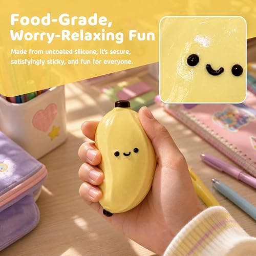 Taba Squishy,Stress Ball, Kawaii Squishies Silica Gel Toys,Stress Relieving Fur Ball OPP Packaging Gifts|Squishy Fidget Toys for Anxiety&Relaxation|Perfect Desk Accessory for Adults (Banana) thumbnail 4