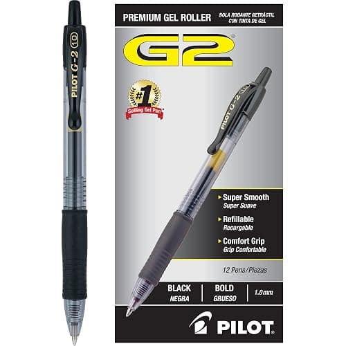 Pilot G2 Premium Refillable & Retractable Rolling Ball Gel Pens, Bold Point, Bold Gel Pens, 1.0mm, Black Ink, 12-Pack - Image 1