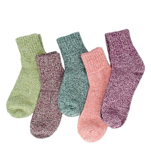 YZKKE 5Pack Womens Vintage Winter Soft Warm Thick Cold Knit Wool Crew Socks, Multicolor, free size thumbnail 5
