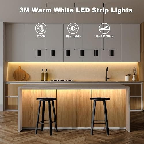 CCILAND 3m Battery LED Strip Lights with Remote Control, 90 LED Lights Strip Waterproof, 8 Modes, Dimmable, Timer, Self-Adhesive, Cuttable for Bedroom Mirror Kitchen Cabinet Patio Decor (Warm White) - Warm White thumbnail 2