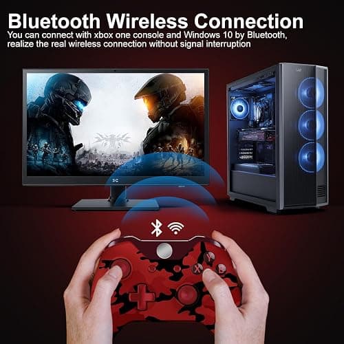 ADHJIE Xbox One Controller, Wireless Controller for Xbox One/One X/S Xbox Series X/S/PC Windows 10 with Bluetooth Connection, Dual Vibration, Camo Red thumbnail 3