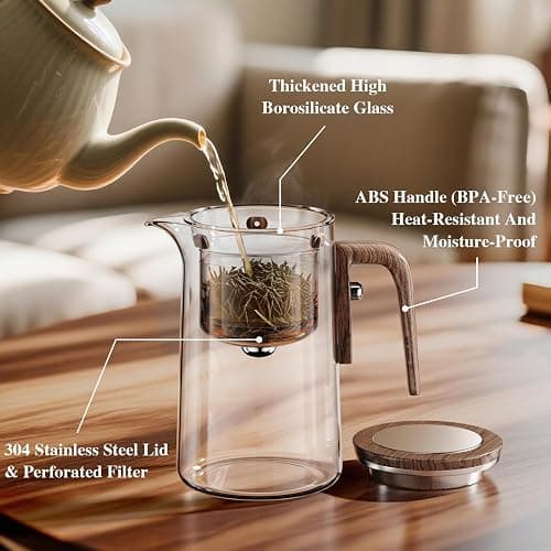 Enchanti Tea Pot, One Touch Glass Teapot with Infuser, Tea Maker for Loose Leaf Tea, Tea Gifts Set -27oz/800ml thumbnail 5