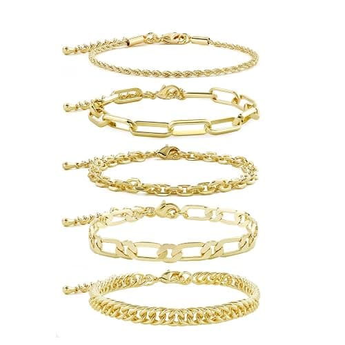 Waterproof Gold Chain Bracelet For Women Non Tarnish,14K Gold Plated Link Dainty Bracelets Stake Layered Bracelet Set Hypoallergen Gold Jewelry - Image 1