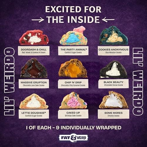 Fat & Weird Lil’ Weirdo Pack – 9 Count Assorted Stuffed Cookies, 2.5 oz Each, Individually Sealed Gourmet Soft Chewy Cookies for Snack Packs, Gifts, Care Packages, Cookie Lovers thumbnail 2