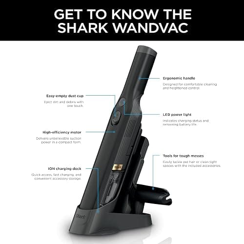 Shark WANDVAC Cordless Hand Vac, Lightweight, Versatile and Portable at 1.4 lbs., Powerful Suction for Pet Hair, Charging Dock, One-Touch Empty for Car & Home, Duster Crevice Tool, Black, WV201BK thumbnail 11