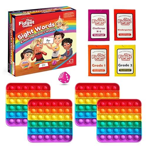THE FIDGET GAME Sight Words Game - Reading Flashcards and Pop Fidget Toys for Kids K to Second Grade - Learning Activities and Games for High-Frequency Dolch Sight Words - Includes Mats and Dice - Image 1