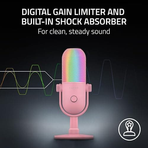 Razer Seiren V3 Chroma RGB USB Microphone: Stream & Game Reactive Lighting - Tap-to-Mute Sensor - Condenser Mic - Digital Gain Limiter & Shock Absorber - PC, Discord, OBS Studio, XSplit - Quartz Pink thumbnail 5