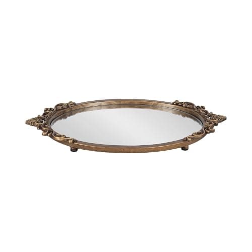 Kate and Laurel Arendahl Vintage Oval Mirrored Decorative Tray; 17 x 10; Antique Gold; Traditional Ottoman Tray for Living Room Home Decor with Ornate Detailing thumbnail 8