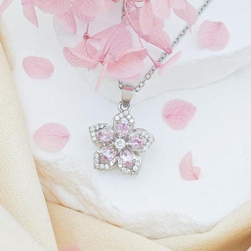 KONPJE Necklace for Women Gold Flower Fidget Necklace Rotatable Crystal Silver Blossom Pendant Necklaces Adjustable Spinning Fidget Necklaces Redbud Flower Choker Funny Gift Jewelry thumbnail 2