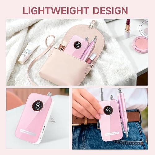 Professional Nail Drill Electric File 45000RPM, Portable Rechargeable Electric Nail File with 11 Drill Bits & 50 Sanding Bands, Low Noise Nail Drill Kit for Acrylic Gel Nails, Salon & Home Use, Pink thumbnail 8