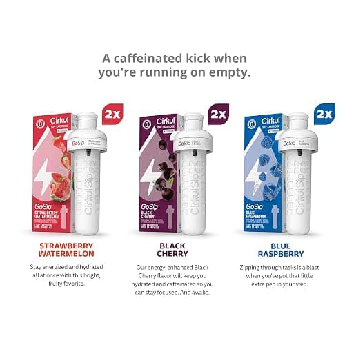 Cirkul GoSip Caffeine Flavor Water Variety Pack, Makes 36 Drinks, No Sugar, Zero Calorie Drink Mix, (2 Blue Raspberry, 2 Black Cherry, 2 Strawberry Watermelon) thumbnail 3