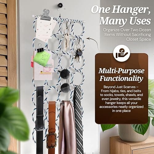 Flexzion Scarf Organizer for Closet - 28 Slot Scarf Hanger Hijab Organizer, Space Saver for Socks, Shawls, Ties, Towels, Belts, Multi Purpose Hanging Rack Storage, 1 Pack Colors May Vary thumbnail 4