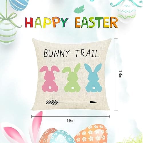 Easter Pillow Covers 18x18 Inch Set of 4PCS Easter Decorations Bunny Truck Hello Peeps Hip Hop Spring Farmhouse Throw Pillows Cover for Home Decor Easter Decorative thumbnail 3