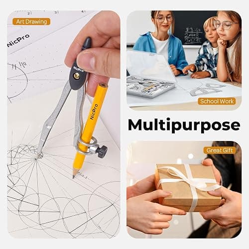 Nicpro 22 PCS Compass Geometry Tools with Case, Drafting Tools Geometry Set with Swing Arm Protractor, Rulers, Metal Compass, Square Set, Mechanical Pencil, Back to School Supplies for Students thumbnail 8